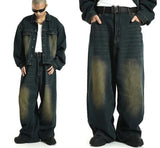 Big Size Green Wash Men Barrel Baggy Jeans Y2k Retro Adjust-waist Casual Wide Pants Oversized Skater Hiphop Streetwear