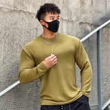 Eoior Autumn Winter Casual T-shirt Men Long Sleeves Solid Shirt Gym Fitness Bodybuilding Tees Tops Male Fashion Slim Stripes Clothing