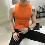 Summer Vest Men's Trend Tight Stand Collar Sleeveless Sexy T-shirt Top American Slim Fitness Stretch I-word Vest Bottoming Shirt