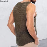 New Summer Men's Tank Top Loose Knit Sports Vest Fashion Solid 100% Viscose Sleeveless Male T-shirt Breathable Mesh Sports Top