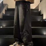 Eoior  Star Embroidery Straight Casual Men Jeans Gothic Neutral New Wide Leg Loose Hip-hop Fashion Youth Streetwear Denim Trousers Y2K