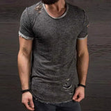 Eoior  Cotton Blend  Stylish Hole Design Top Pullover Cloth Men Shirt Solid Color   for Running