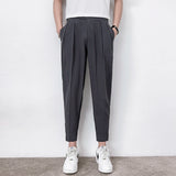 Eoior New Men's Casual Straight Pants Feet Slim Thin Fashion Classic Simpicity Trousers Pleated Tapered Male Blazer Pants