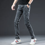 Eoior New Men Skinny Jeans Fashion Korean Style Washed Snowflakes Streetwear Slim Straight Personality Vintage Male Denim Trousers