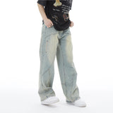 Baggy Jeans Men Wide Leg Straight-leg Topstitched Seam Solid Unisex Dance Hip Hop Rap Loose Trousers Y2k High Street Denim Pants