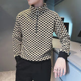 Eoior  Fashion Stand Collar Zipper Printed Plaid Sweatshirts Mens Clothing  Winter Loose Casual Tops All-match Warm Sweatshirts