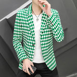 Eoior  New 2024 Spring Autumn Casual Men's Slim Fit Plaid Suits & Blazers Coat Single Botton Small Suit Outwear Top Checker Thin Jacket