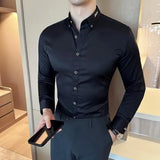 Eoior  -  New Korean Neckline Embroidery Shirts Men Long Sleeve Business Slim Casual Shirts Formal Office Social Party Tops Men Clothing