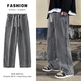 Eoior New Korean Fashion Loose Jeans Classic Straight Straight Baggy Wide Leg Trousers Street Hip Hop Pants 3XL Black Grey Blue