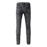 Eoior Men Smoky Gray Stretch Denim Jeans Streetwear Skinny Tapered Pencil Pants Snow Washed High Quality Trousers