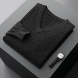 Eoior Autumn And Winter New Men's V-Neck Cashmere Loose Thickened Solid Color Wool Knitted Bottoming Shirt Business Casual Sweater