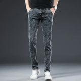 Eoior New Men Skinny Jeans Fashion Korean Style Washed Snowflakes Streetwear Slim Straight Personality Vintage Male Denim Trousers