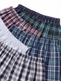 6 Pcs Boxer Shorts Casual Plaid Elastic Waistband Button Mens Boxer Underwear Woven Shorts For Home Random Color