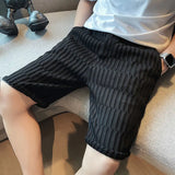 Eoior  Fashion Lace Up Pockets Solid Color Casual Shorts Men's Clothing 2024 Summer New Loose Korean Elastic High Waist Shorts