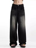 Retro Whiskers Baggy Jeans Women Black Wash Straight Oversize Casual Boyfriend Wide Leg Pants Grunge Y2k Streetwear