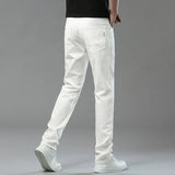 Eoior  Four Season White Color Jeans For Man Straight Slim Party Cool Pants Casual Denim Jeans Large Size Red Pink Trousers