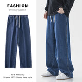 Eoior Oversized Wide Leg Jeans Men's Spring Summer New Trend Ins Straight Loose Elastic Waist Casual Streetwear Baggy Trousers Male