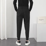 Eoior Fashion Men Casual Pants Elastic Waist Small Feet Slim Korean Style Pleated Tapered Male Blazer Pants Trousers Streetwear