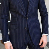 Eoior  Navy Blue  Men's Suit Slim Fit 2-Piece Set for Formal Wedding Groom Tuxedo Notched Lapel Business  Men Prom Suit