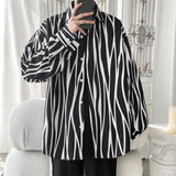 Eoior  Men's Long Sleeve Striped Shirts Spring New Korean Button Up Shirt Unisex Fashion Casual Oversize Blouse Printed Clothing