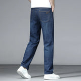 Eoior 2024 New Spring/Summer Heavenly Silk Thin Blue Jeans Business Men's Fashion Denim Pants Casual Straight Elastic Men's Wear Pants