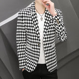 Eoior  New 2024 Spring Autumn Casual Men's Slim Fit Plaid Suits & Blazers Coat Single Botton Small Suit Outwear Top Checker Thin Jacket