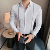 Eoior  Men's Slim Fit Formal Shirt Stripe Printed Trendy Business Clothes High Quality Luxury Long Sleeve Social Blouses