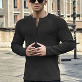 Eoior  Loose T-Shirts Casual Men's Clothing 2024 Exercise Breathable Long Sleeves Run Sportswear Zipper T-Shirt Man Clothes Large Size