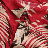 Hawaiian Shirt Men Holiday Short Sleeve Red Shirt Turn Down Collar Leaf Print Vacation Beach Tops Clothing Camisas