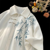 Eoior  2024 Men's Short Sleeve Embroidery Shirt Asian Style Trend White Black Shirts Summer Casual Button Down Blouses