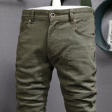 Eoior Streetwear Fashion Men Jeans Army Green Elastic Slim Fit Spliced Designer Biker Jeans Men Stretch Hip Hop Denim Pencil Pants