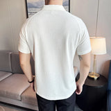 Men POLO Shirt British Style Summer Ice Silk Thin Solid Color Casual Elastic Slim Fit Short Sleeved T-shirt Mens Clothing