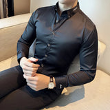 Eoior  -  New Korean Neckline Embroidery Shirts Men Long Sleeve Business Slim Casual Shirts Formal Office Social Party Tops Men Clothing