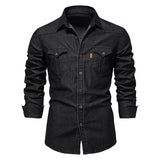 Eoior  Fashion New Denim Non Ironing Shirt For Men's Casual Solid Color Men's Long Sleeved Shirt