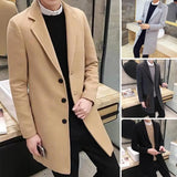 Eoior  Windproof Coat Wool Coat Stylish Men's Lapel Mid Length Cardigan Business Formal Coat for Fall/winter Anti-wrinkle