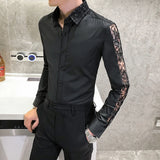 Eoior  Chemise Homme Fashion Sexy Lace Long Sleeve Elegant Shirts For Men Clothing Slim Fit Casual Men's Social Shirt Tuxedo Big Size