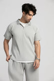 Pleated Men Polo Shirt Short-sleeved Lapel T Shirt Breathable Loose Casual Plain Top Miyake Men