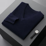 Eoior Autumn And Winter New Men's V-Neck Cashmere Loose Thickened Solid Color Wool Knitted Bottoming Shirt Business Casual Sweater