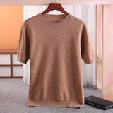 Eoior MVLYFLRT 100% Merino Wool Short Sleeved Men's Round Neck Pullover Vest Spring Summer Solid Color Knitted Half Sleeve Sweater