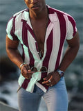 Eoior Summer Men's Hawaiian Shirt Casual Short Sleeve 5-color Striped 3D Printed Button Shirt Men's Lightweight Oversized Clothes 5XL