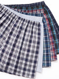 6 Pcs Boxer Shorts Casual Plaid Elastic Waistband Button Mens Boxer Underwear Woven Shorts For Home Random Color