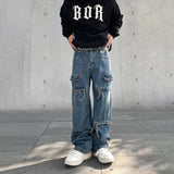 Cargo Jeans Men Big Pocket Loose Autumn Vaqueros Pantalones Hombre Streetwear Casual Blue Trousers Y2k Baggy Winter Denim Pants