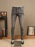 Eoior Retro Distressed Gray Jeans Stretch Slim Fit Skinny Advanced Casual Trend Simple Classic Office Pants for Men