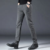 Eoior Streetwear Fashion Men Striped Plaid Suit Pants Spring Autumn New Korean Big Size Business Casual Grey Straight Slim Trousers 38