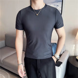 Eoior Men T Shirt  Summer New Thin Ice Silk Solid Casual Short Sleeved Elastic Slim Fit T-shirt Tops Korean Fashion Men Clothing