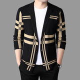 Eoior  New Men's Spring Korean Knitted Cardigan High-end Brand Fashion Plaid Sweater Coat Male Autumn Leisure Luxury Sweaters