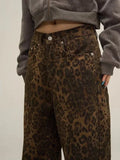 Eoior  Leopard Print Y2k Jeans Women Oversized Wide Leg Denim Trousers Streetwear Hip Hop Vintage Loose Baggy Designer Jeans