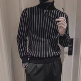 Eoior  Fashion Printed Knitted Spliced Korean Turtleneck Striped Sweater Men Clothing 2022 Autumn New Loose Casual Pullovers Warm Tops