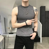 Summer Vest Men's Trend Tight Stand Collar Sleeveless Sexy T-shirt Top American Slim Fitness Stretch I-word Vest Bottoming Shirt