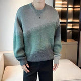 Eoior  Fashion O-Neck Loose Knitted Spliced Tie Dye Sweaters Men's Clothing  Autumn Winter Oversized Korean Pullovers Casual Tops